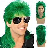 preiswerte Party Perücken-Grüne Perücken Mullet-Perrücken grün lockig 70er 80er Retro Cosplay-Kostümperücke Disco-Perrücken