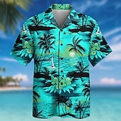 abordables Plantes tropicales-Homme Cocotier Nature et paysages Plantes Tropicales Chemise Chemise à col cubain Chemise hawaïenne Manche Courte Hawaïen Vacances Fête Tenue de plage Été Printemps Chemise à col camp Impression 3D