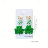  1 par de pendientes del Día de San Patricio, pendientes de trébol estrellado de acrílico verde con elegantes lazos, elegantes joyas colgantes para fiestas navideñas.