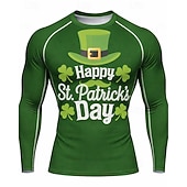 cheap Running Tee &amp; Tank Tops-Men's St. Patrick Clover Running T-Shirt Athletic Shirt Gym Shirt Fitness Shirt Spring Fall Long Sleeve Casual Street UV Protection Elastic Athletic Green Sportswear Activewear