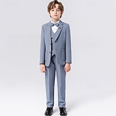 abordables Costumes et Tenues de Porteur d'Anneau-Costume 5 pièces pour garçon d'honneur, avec blazer. &amp;gilet &amp; pantalon  &amp;Costume garçon avec cravate, tenue décontractée pour les fêtes en extérieur, style basique, bleu, beige, gris, polyester