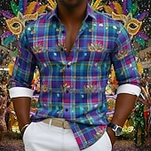 preiswerte Geometrische Muster-Mardi-Gras-Hemd für Herren – farbenfrohes Karnevalshemd