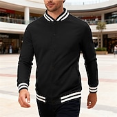 economico Giubbotti Casual-Per uomo Giacca Leggera Giacca Casual Giacca College Casuale Quotidiano Tasca Primavera Autunno A righe Streetwear Elegante Colletto Mao Regolare Nero Rosso Blu marino Blu reale Grigio chiaro Giacca