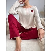 Χαμηλού Κόστους Ημέρα του Αγίου Βαλεντίνου Ύπνος &amp; Χαλάρωση-Γυναικεία Σετ Πυτζάμες Καθημερινό Ανατομικό Καρδιά Ελαστική μέση Μπλουζάκι Παντελόνι Καθημερινά Σπίτι Μακρυμάνικο Στρογγυλή Ψηλή Λαιμόκοψη Μαύρο Ανθισμένο Ροζ Ρουμπίνι Πράσινο του τριφυλλιού