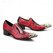 abordables Mocassins en cuir de qualité supérieure-Chaussures habillées rouges vernies pour homme avec bout doré, chaussures de cérémonie élégantes pour les mariages et les réceptions formelles.