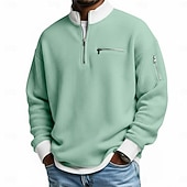 cheap Waffle Knit Tee-Men's Waffle T-shirt T Shirt Long Sleeve Half Zip Fall Fall &amp; Winter Solid Color Traditional / Vintage Casual Color Block Zipper Pocket Casual Home Outdoor Light Blue Black Green Top Tee for Men