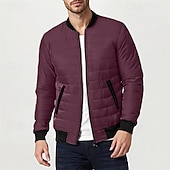 cheap Men's Downs &amp; Parkas-Men's Winter Coat Puffer Jacket Padded Pocket Quilted Polyster Casual Daily Outdoor Regular Fashion Streetwear Thermal Warm Winter Solid Color Blue Dark Grey Wine Black Puffer Jacket