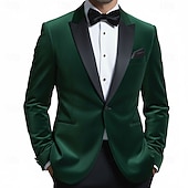 abordables blazer de fête-Veste blazer en velours pour homme, col fermé, mode Noël, fête, couleur unie, jaune, rouge, bleu, coupe ajustée, simple boutonnage, un bouton