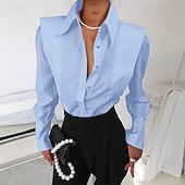 economico Bluse Semplici-camicetta a maniche lunghe da donna elegante colletto abbottonato elegante top da lavoro quotidiano estate primavera autunno disponibile in blu nero bianco