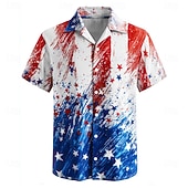  Herre 4. juli USAs 250-årsjubileum USAs flagg 250-årsjubileum Skjorte Skjorte med knapper Kortermet Vintage retro utendørs Ferie Sommer Vår Aftæpning 3D-utskrift krage skjorter Blå Hvit