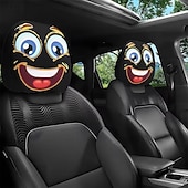 cheap Slipcovers-2pcs Cartoon Big-Eyed Face Printed Car Headrest Covers, Interior Decoration, Universal Fit, Washable, Easy to Install, Suitable for Long Trips Or Road Trips, Perfect Quirky Car Decoration