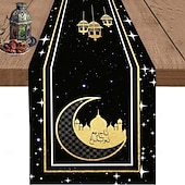 cheap Table Runners-Ramadan Eid Table Runner, Moon &amp; Gold Design, Heat-Resistant Dining Table Cloth, Kitchen and Entryway Decor, Elegant Home Accent for Holiday and Daily Use