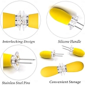 billiga Köksredskap och -apparater-10 st majskolvshållare i rostfritt stål med spettgafflar och sammankopplade designer för hemmamatlagning, camping och grillfester (flerfärgade)