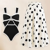 levne Jednodílné plavky-Ženské jednodílné plavky monokini sukně kontrola břicha vysoký pas štíhlé bez zad dovolená plážová móda puntíkované výstřih ve tvaru V bez rukávů