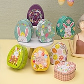 cheap Easter-1pc Easter Bunny Egg Shape Tin Box, Kids Gift Candy Container, Cute Metal Treat Case, Holiday Party Favor, Easter Basket Stuffer Storage Box