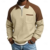 levne Vaflové pletené tričko-Pánské Vaflové tričko Polo na zip Dlouhý rukáv Polo límec Svetr Čtvrtletní zip Podzim Podzim zima Pevná barva Barevné bloky Tradiční a retro Na běžné nošení Slátanina Barevné bloky Ležérní Dom