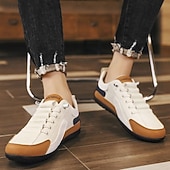 economico Scarpe Casual con Lacci-scarpe da ginnastica bianche da uomo, in mesh traspirante e pelle, comode scarpe da ginnastica con lacci per la corsa, la palestra e l'abbigliamento casual quotidiano
