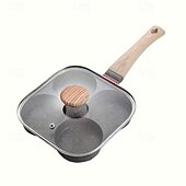 ieftine Ustensile de Gătit-Tigaie antiaderentă pentru ouă cu 4 cavități, tigaie din aluminiu anodizat dur cu mâner din oțel inoxidabil, compatibilă cu aragazul cu inducție și gaz, tigaie multifuncțională cu fund plat pentru