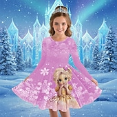  Mädchen' 3D Grafik Anime Schneeflocke Kleid Langarm 3D-Druck Frühling Herbst Leistung Urlaub Party Lässig Prinzessin Schön Kinder 4-12 Jahre Freizeitkleid A Linie Kleid Knielang Normale Passform