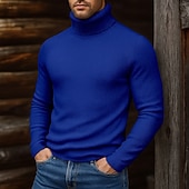 cheap Men's Pullover Sweater-Men's Turtleneck Sweater Pullover Sweater Jumper Cropped Sweater Ribbed Knit Regular Tops Knit Plain Turtleneck Modern Contemporary Casual Casual Work Clothing Apparel Fall Winter Wine Black S M L