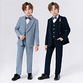 abordables Costumes et Tenues de Porteur d'Anneau-Costume de garçon d'honneur 6 pièces avec blazer &amp;gilet &amp; pantalon  &amp; chemise  &amp;Costume garçon avec cravate, tenue décontractée pour les fêtes en extérieur, style basique et tendance, couleur unie,