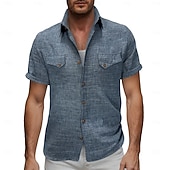 voordelige Klassiek-Voor heren Overhemd Linnen overhemd Zomer overhemd Strand Kleding Effen Kleur Casual Vakantie blauw Marineblauw Hemelsblauw Abrikoos Korte mouw Overhemdkraag Zomer Lente Kleding