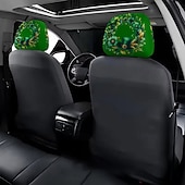baratos Capas de Sofa-2 capas de encosto de cabeça para carro com trevo verde | compatíveis com todos os veículos, pretas &amp;Adesivo para carro com estampa de trevo verde, design plano 2D, poliéster, fácil instalação -
