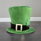  Szent Patrik-napi partikalapok lóhere mintával, zöld &fekete poliészterből készült eldobható fesztiválkalapok, tollmentesek, tökéletesek beltéri bulikhoz, fotózáshoz,