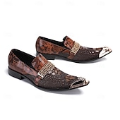billiga Premium läder Loafers-Herr Tofflor och Slip-Ons Formella skor Finskor Promenad Läder Italienskt fullkornigt kohud Bekväm Halksäker Loafers Röd Brun