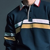 tanie Męska koszulka polo do rugby-Męskie Naszywka Polo do rugby Długi rękaw Koszulki polo Suwak Codzienny Na zewnątrz Streetwear Codzienne 3D Nadruk Jesień i zima Czerwony Granatowy Ciemnoniebieski