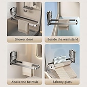 abordables Ganchos y accesorios-Toallero plegable con succión al vacío de 1/2 pieza, barra de toalla de baño sin taladro, adecuado para toallas, ropa, cintas para el cabello, joyas, toallas de mano, etc., almacenamiento, toalleros