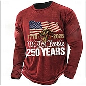 Χαμηλού Κόστους Πατριωτικά 250 T-shirts-4η Ιουλίου 2026 250η Ημέρα Μνημοσύνης Ανδρικό Designer 3D Εκτύπωση Σημαία ΗΠΑ Crew Neck Μακρυμάνικο T-Shirt Καθημερινό Στριτ