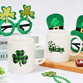 cheap Mugs &amp; Cups-St Patrick's Day Mug 12oz Buffalo Plaid Shamrock Truck Coffee Mug Irish Ceramic Matching Mugs Party Cups for Home School Office Table Centerpieces Housewarming Gift