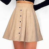 preiswerte Lässige Röcke-Damen Mode Lässig Mini Hohe Taille Röcke Einfach Patchwork Mikroelastisch Täglich Straße Schwarz Fuchsie Khaki Beige Frühling Polyester