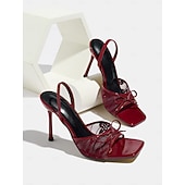 abordables Femmes-Sandales élégantes à talons, bout ouvert et dentelle, ornées d'un nœud, idéales pour les mariages champêtres et les occasions formelles, parfaites pour les invitées.