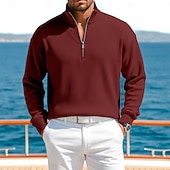cheap Men's Classic Polo-Men's Corduroy Shirt Polo Shirts Casual Outdoor Quarter Zip Long Sleeve Fashion Modern Solid Color Plain Warm Spring Spring &amp;  Fall Regular Fit Black Wine Navy Blue Green khaki Army Green Corduroy