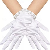 baratos Luvas-Terilene Até o Pulso Luva Elegante / à moda Com Perola Imitação / Cor Pura Luvas de Festa / Casamento