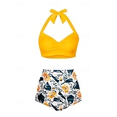economico Surfing Tankinis &amp; Bikinis-Per donna Costume da bagno Bikini a vita alta con volant 2 pezzi Tropicale Senza schiena Protezione UV Alta elasticità Senza Maniche Costume da Bagno Surf Immersione Snorkeling Estate
