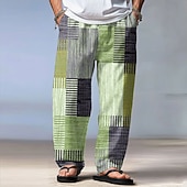 economico Pantaloni casual stampati da uomo-Per uomo Geometrico Plaid Patchwork Pantaloni Pantaloni casual Pantaloni Larghi Misura del girovita medio Moda Casa All'aperto Vacanza Coulisse elastica in vita Pantaloni tipo lino con tasche Estate