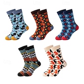 levne pánské ponožky-Pánské 5 párů Ponožky Koşu Çorapları Ponožky pro běžné nošení Vodní modrá Černá Barva Geometrický Venkovní Dovolená Denní nošení Střední Jaro Podzim Módní Šik ven