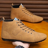 tanie Botki-stylowe, szare, męskie trampki za kostkę – miękkie, zamszowe buty ze skóry ekologicznej ze sznurowadłami, idealne na co dzień, do ulicznego stylu i codziennej wygody