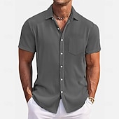 cheap Men's Casual Shirts-Men's Shirt Casual Shirt Corduroy Shirt Button Up Shirt Blue Black White Green Gray Short Sleeve Plain Lapel Casual Daily Pocket Clothing Apparel Fashion Modern Casual Comfortable