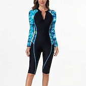  Жен. Рашгард Купальный костюм Один Пис Графика Пэчворк УФ-защита Эластичность Длинный рукав Купальники Серфинг Дайвинг Для погружения с трубкой Лето