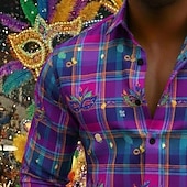 preiswerte Geometrische Muster-Mardi-Gras-Hemd für Herren – farbenfrohes Karnevalshemd