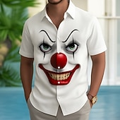 ieftine Model 3D-Bărbați Joker Desene 3D Față furioasă Cămașă Camașă cu nasturi Manșon scurt Amuzant În aer liber Concediu Vară Primăvară Răsfrânt Imprimare 3D cămăși cu guler Alb 1 Alb Alb 2 Alb 3