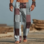 preiswerte Bedruckte Freizeithosen für Herren-Herren Geometrisch Farbblock Patchwork Hose Freizeithose Baggy-Hosen Mittlere Taille Mode Heim Outdoor Urlaub Elastischer Kordelzug in der Taille Leinenähnliche Hose mit Taschen Sommer Frühling