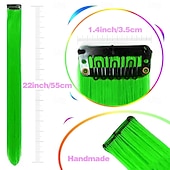 tanie Klip w rozszerzeniach-Zielone Peruki 12 PCS Zielone Włosy Syntetyczne Clip in Kolorowe Imprezowe Pasemka dla Dzieci Dziewcząt Proste 22 cale