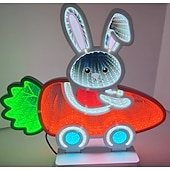abordables Luces decorativas-Conejito 3D con luz LED de Pascua, luz nocturna de conejito de Pascua, carrito de zanahoria creativo, luz infinita de huevo, acrílico