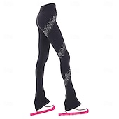 economico Pantaloni e Leggings da Pattinaggio Artistico-pantaloni da pattinaggio artistico da donna e da ragazza, pantaloni da pattinaggio sul ghiaccio, neri, elastici, abbigliamento da pattinaggio per gare di allenamento, termici, caldi, con