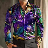 economico Camicia in Raso da Uomo-Martedì grasso Per uomo Colorato Carnevale Maschera con piume Camicia Camicia in raso Camicia elegante Manica Lunga Moda Casual Feste Ferie Estate Primavera Autunno Collo ripiegato Stampa 3D Camicie